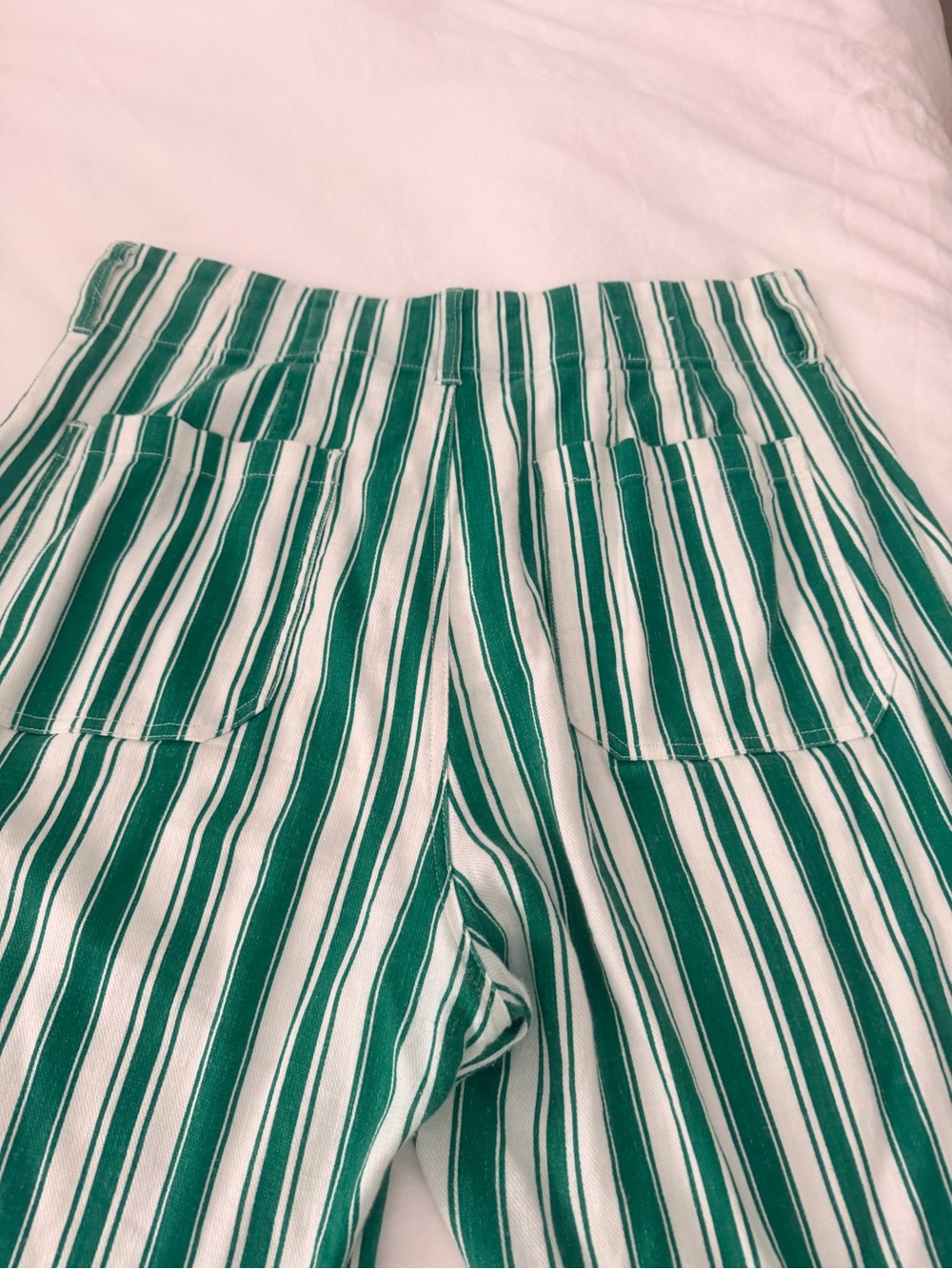 Maeve Green & White Vertical-Stripe Wide-Leg Pants - Picture 3 of 7